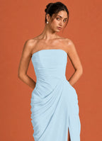 Cavendier Vestido Largo Strapless Drapeado con Abertura