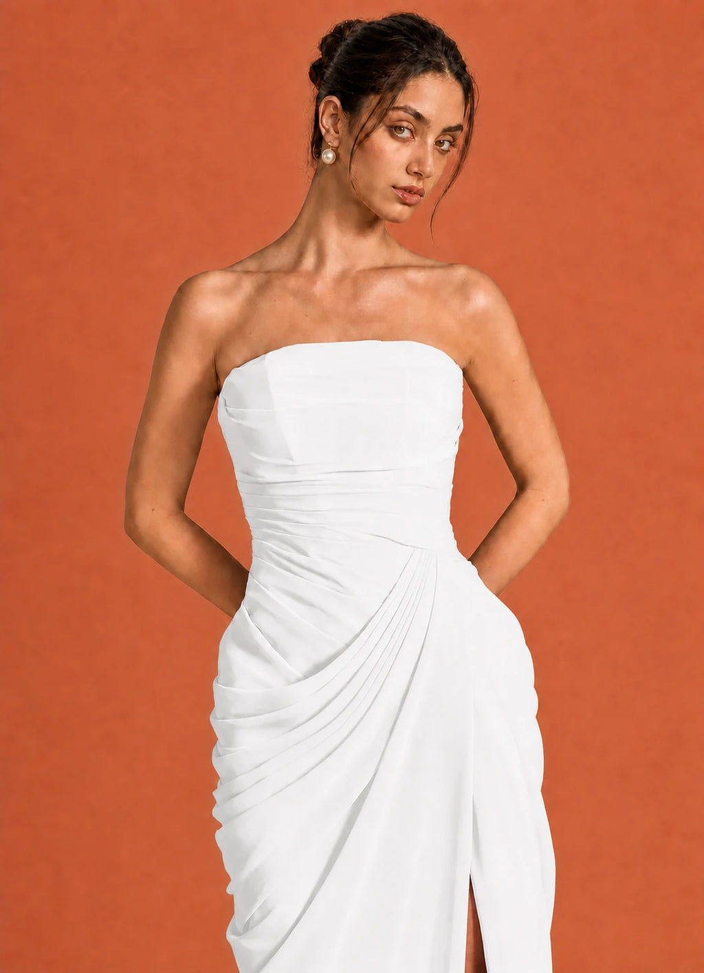 Cavendier Vestido Largo Strapless Drapeado con Abertura