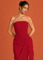 Cavendier Vestido Largo Strapless Drapeado con Abertura