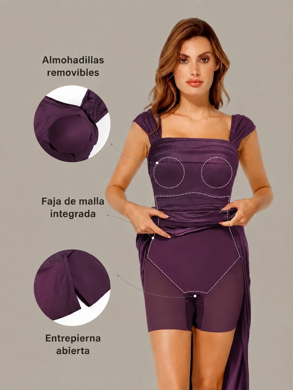 Cavendier Vestido Largo Moldeador Hombros Caídos con Faja