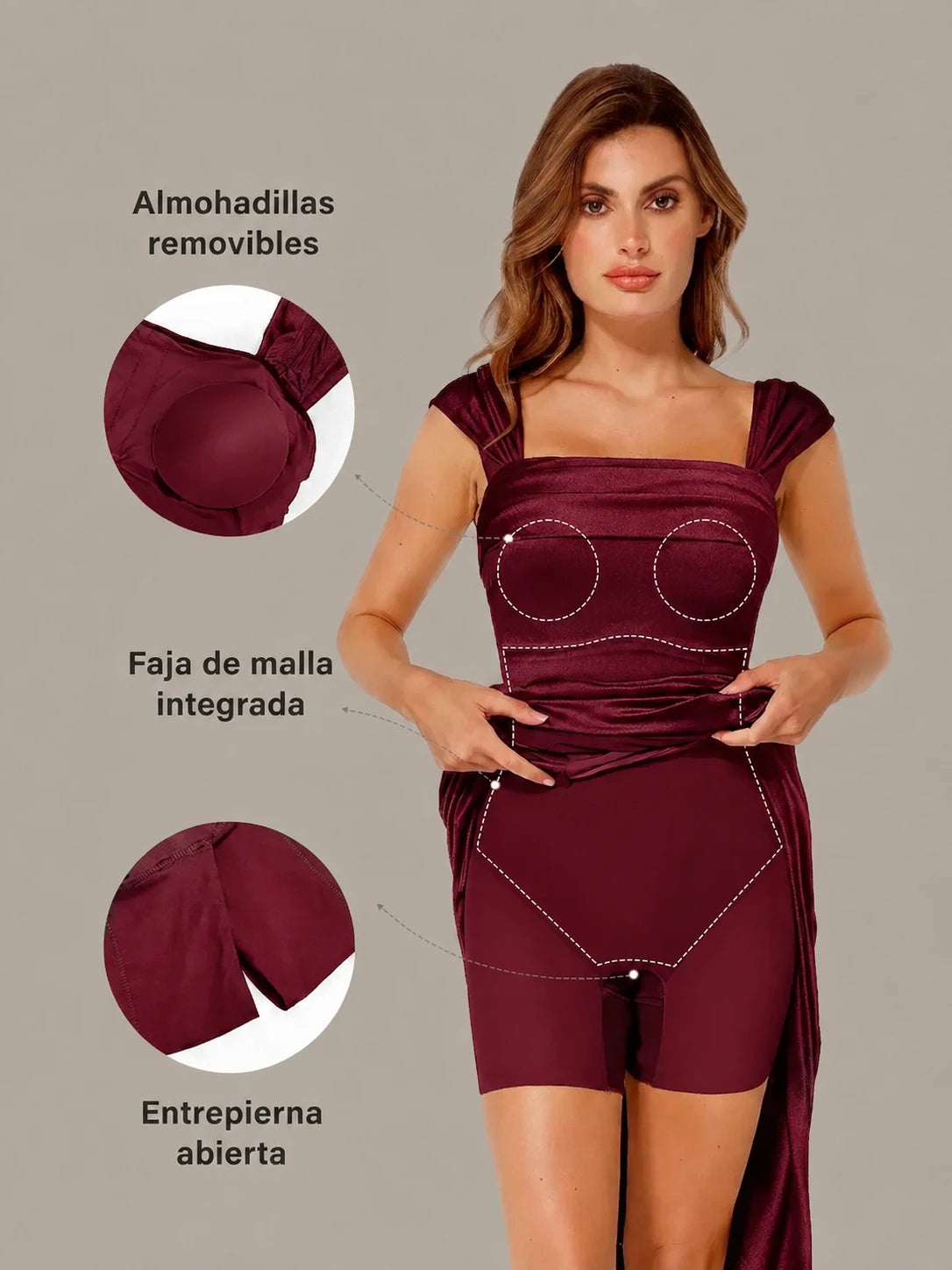 Cavendier Vestido Largo Moldeador Hombros Caídos con Faja