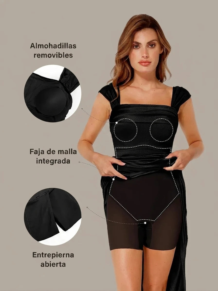 Cavendier Vestido Largo Moldeador Hombros Caídos con Faja