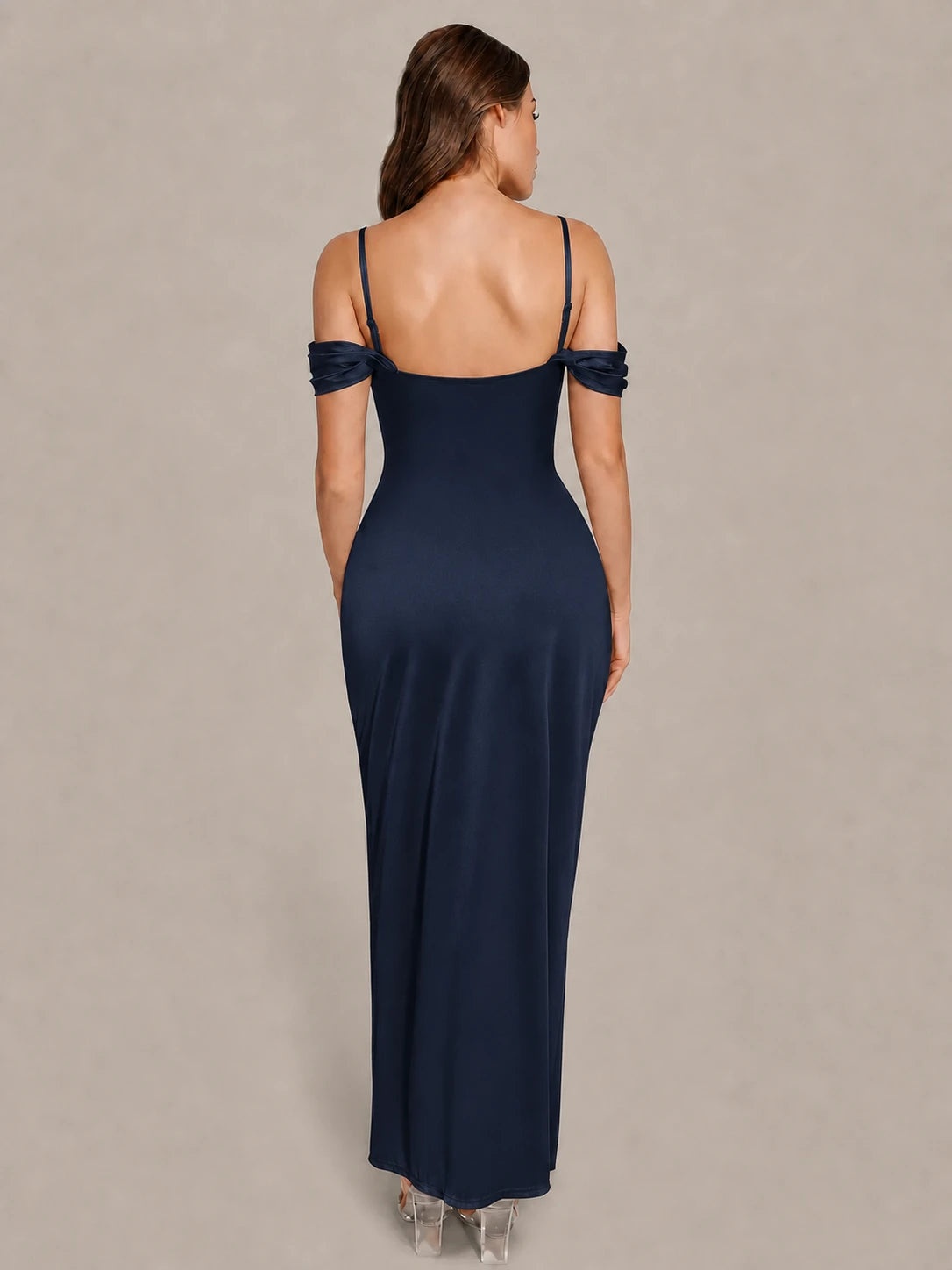 Cavendier Vestido Largo Moldeador Hombros Caídos con Faja