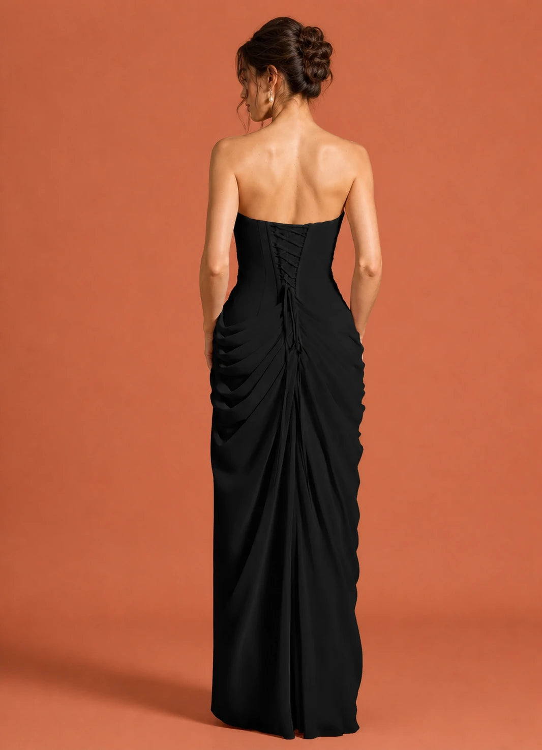Cavendier Vestido Largo Strapless Drapeado con Abertura