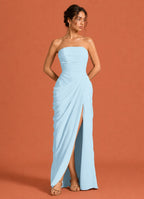 Cavendier Vestido Largo Strapless Drapeado con Abertura