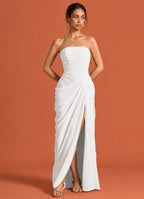 Cavendier Vestido Largo Strapless Drapeado con Abertura