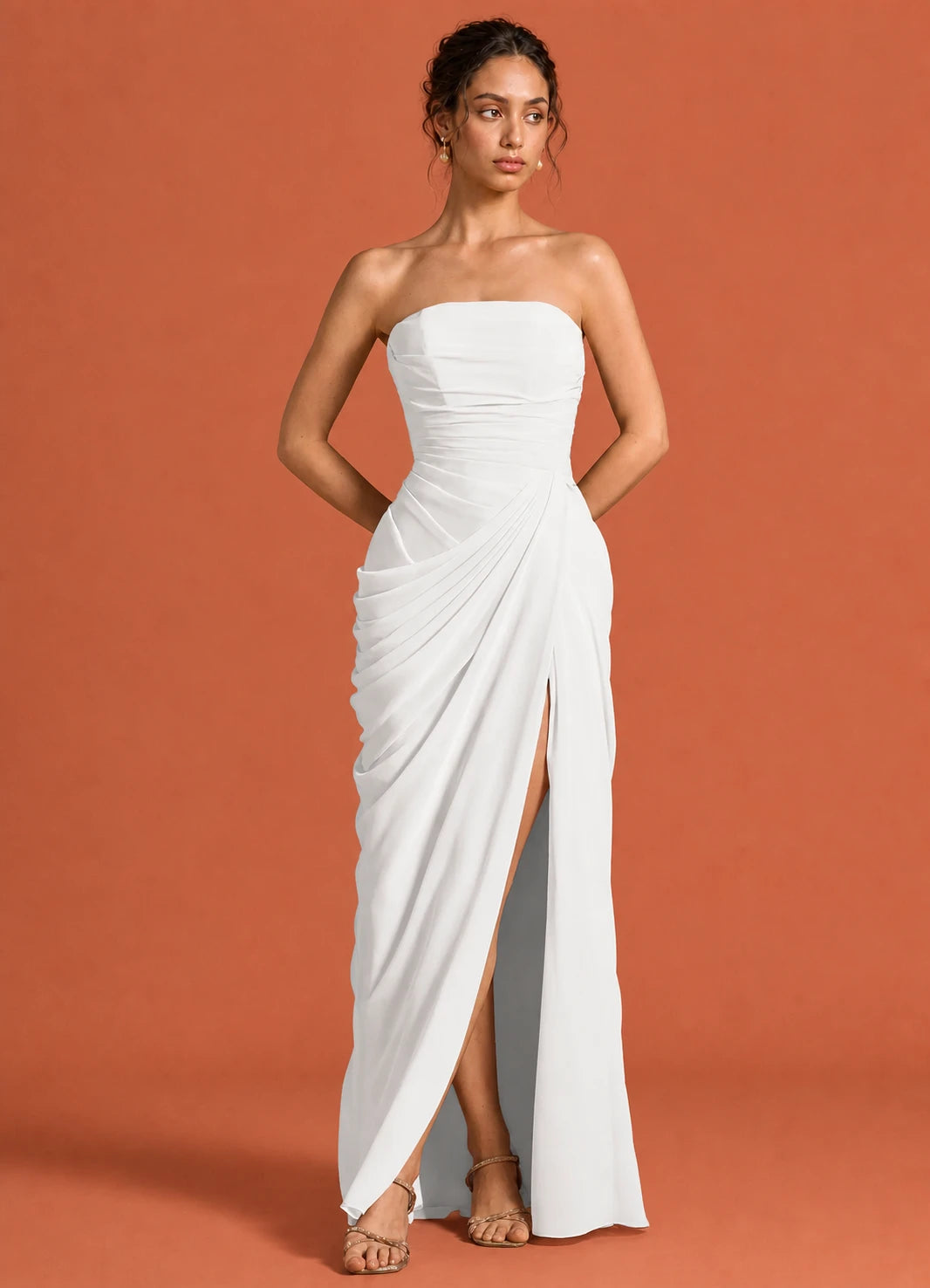 Cavendier Vestido Largo Strapless Drapeado con Abertura