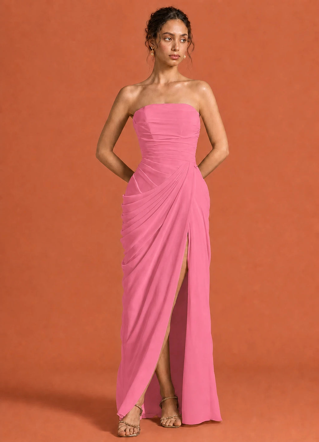 Cavendier Vestido Largo Strapless Drapeado con Abertura