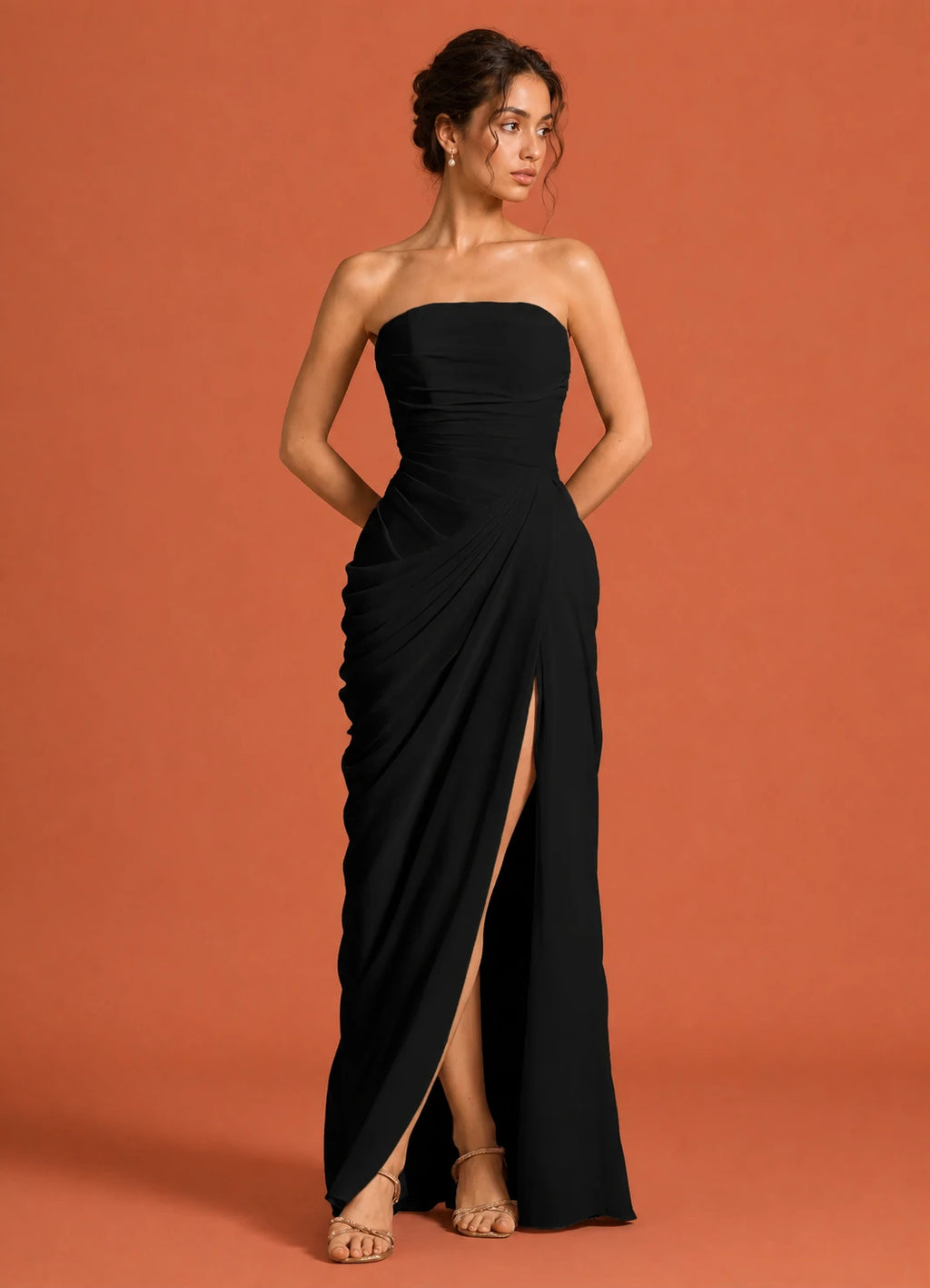 Cavendier Vestido Largo Strapless Drapeado con Abertura