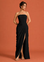Cavendier Vestido Largo Strapless Drapeado con Abertura