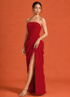 Cavendier Vestido Largo Strapless Drapeado con Abertura