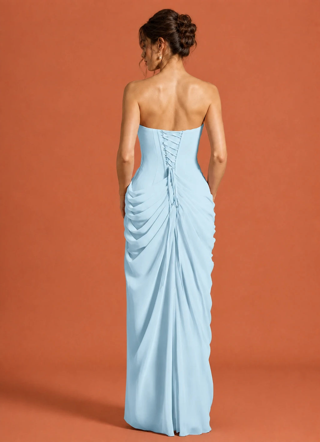 Cavendier Vestido Largo Strapless Drapeado con Abertura