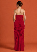 Cavendier Vestido Largo Strapless Drapeado con Abertura